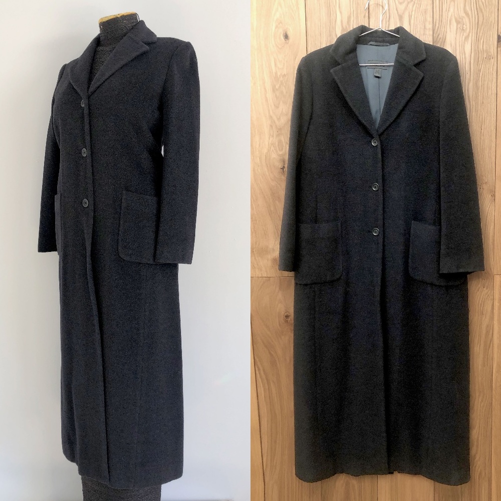 Country Road Angora Wool Black Grey Maxi Coat